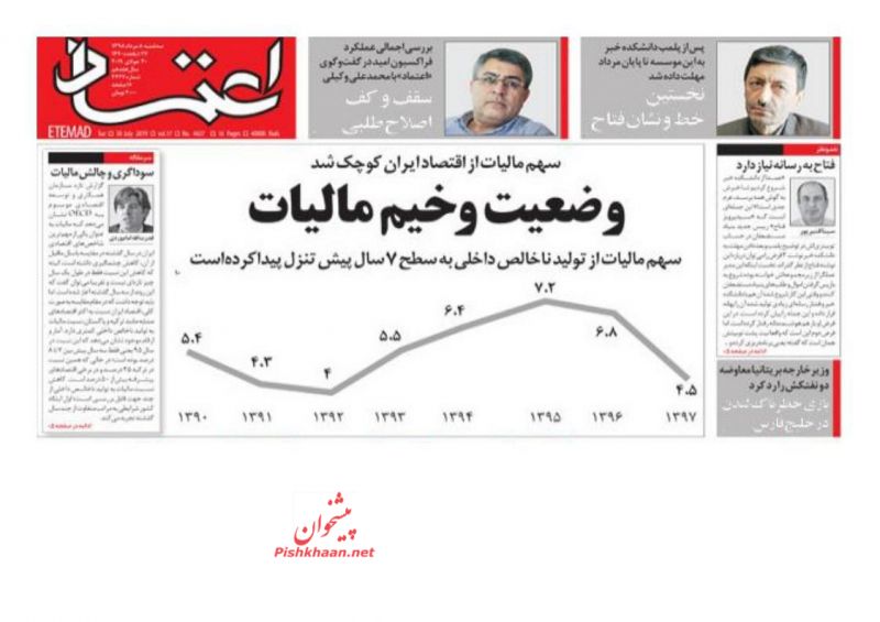 عناوین اخبار روزنامه اعتماد در روز سه‌شنبه ۸ مرداد
