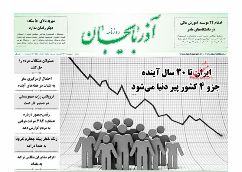 عناوین اخبار روزنامه آذربایجان در روز شنبه ۱۱ بهمن