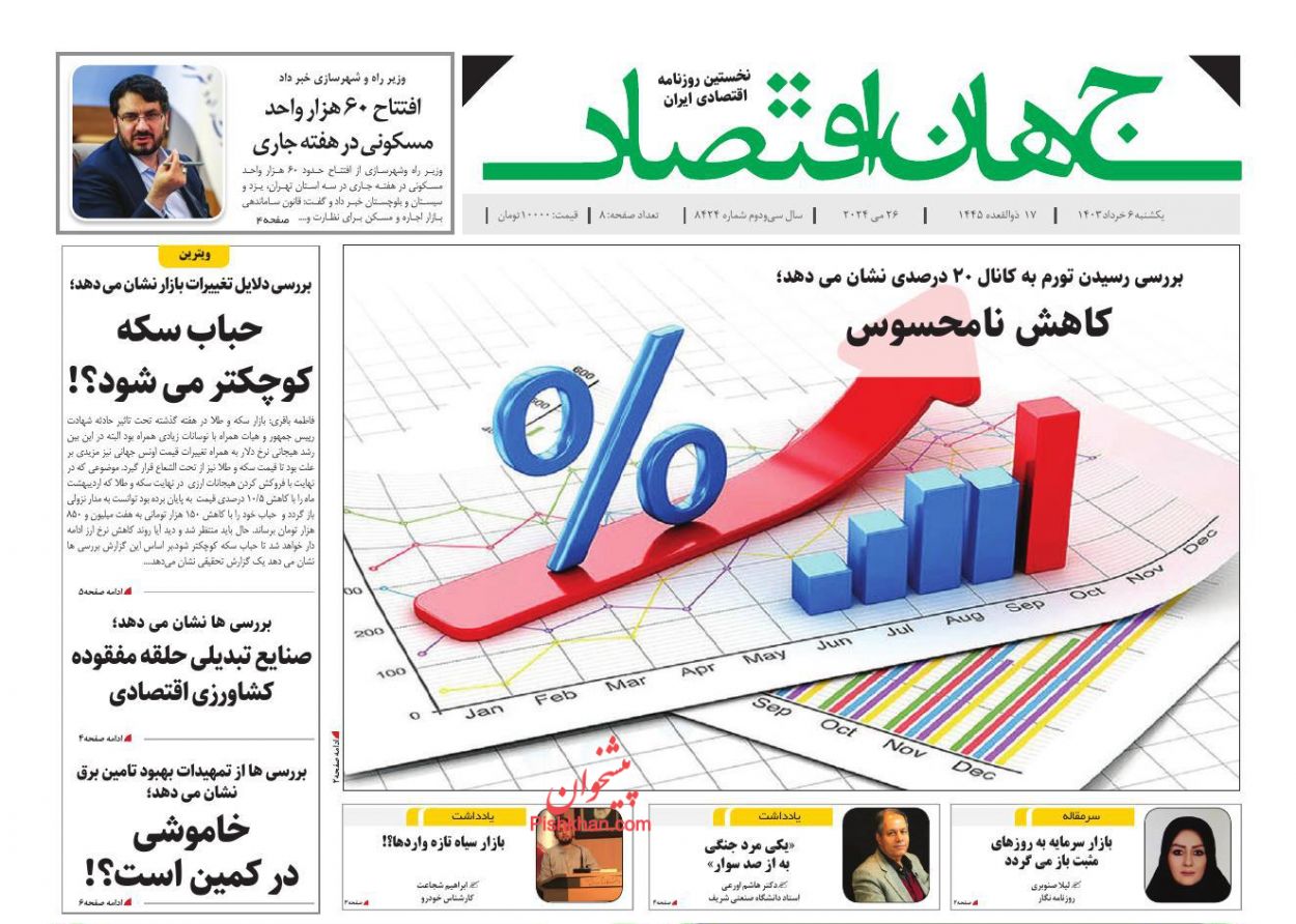 عناوین اخبار روزنامه جهان اقتصاد در روز یکشنبه‌ ۶ خرداد