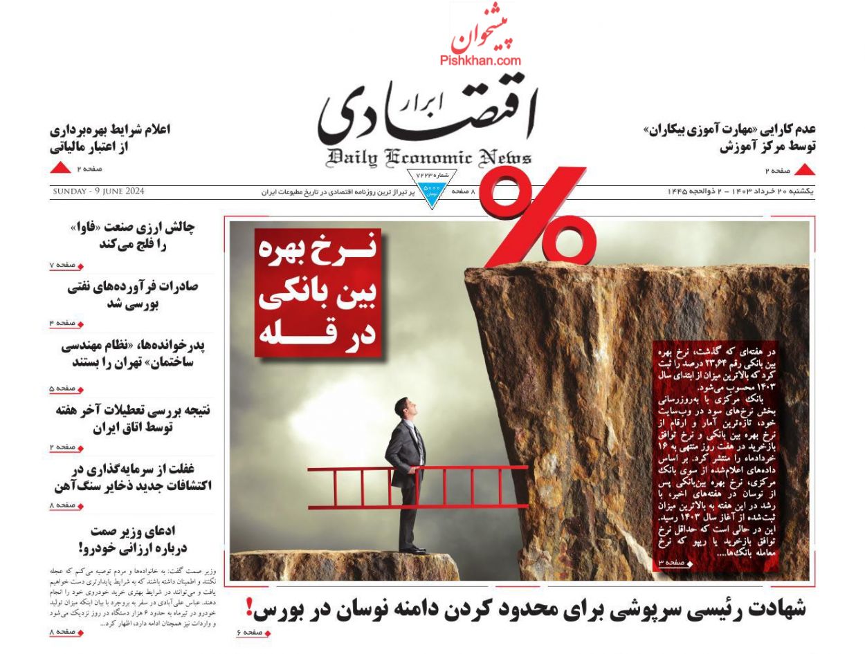 عناوین اخبار روزنامه ابرار اقتصادی در روز یکشنبه‌ ۲۰ خرداد
