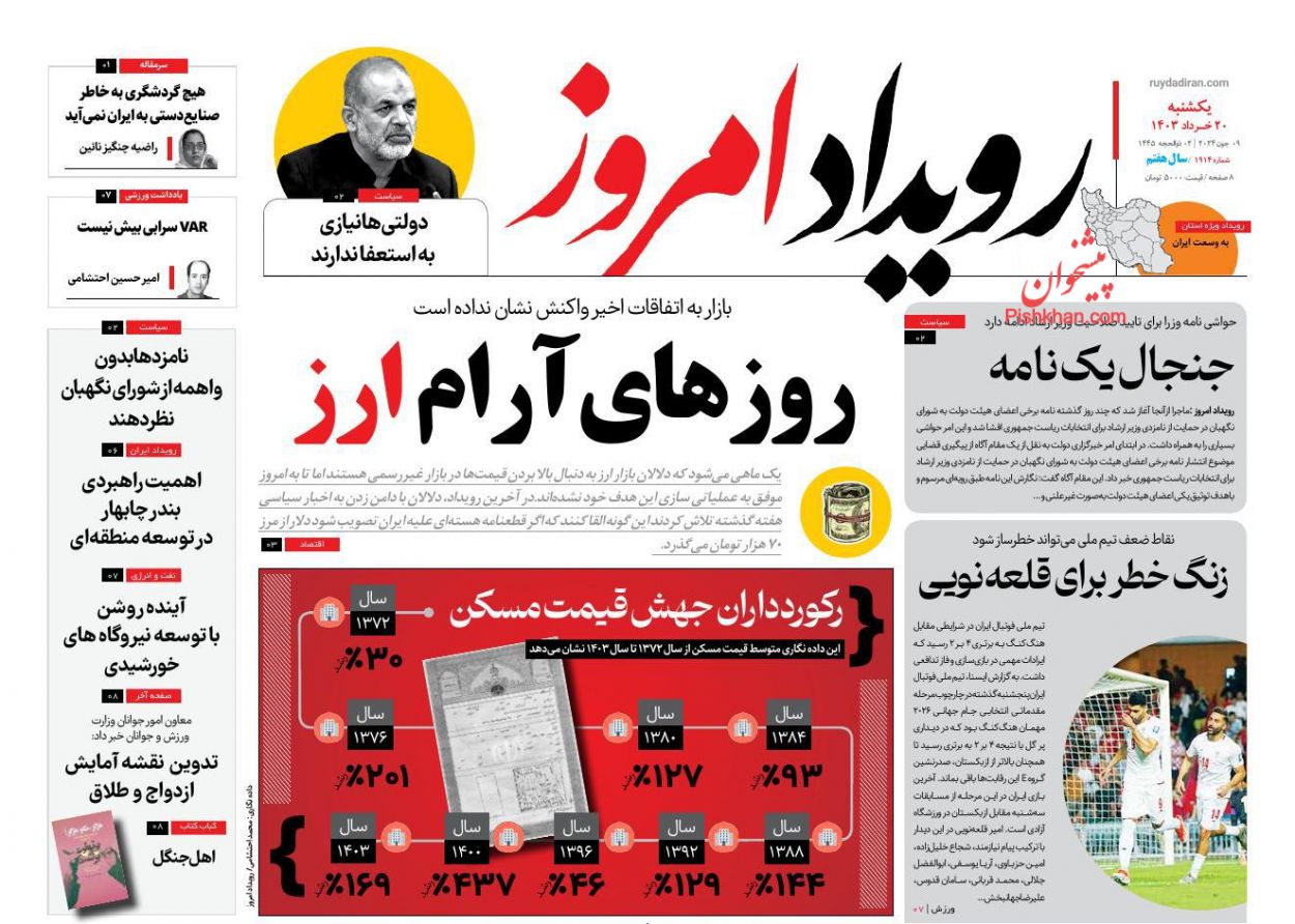 عناوین اخبار روزنامه رویداد امروز در روز یکشنبه‌ ۲۰ خرداد