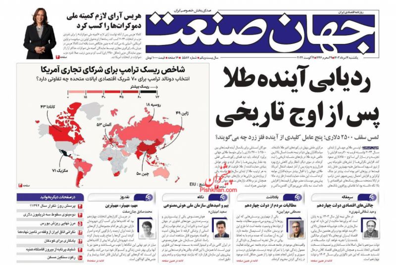 عناوین اخبار روزنامه جهان صنعت در روز یکشنبه‌ ۱۴ مرداد