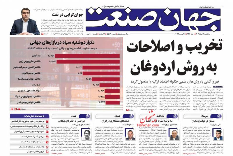 عناوین اخبار روزنامه جهان صنعت در روز سه‌شنبه ۱۶ مرداد