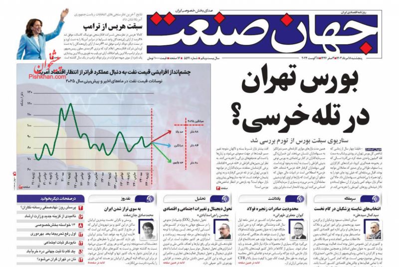 عناوین اخبار روزنامه جهان صنعت در روز پنجشنبه ۱۸ مرداد