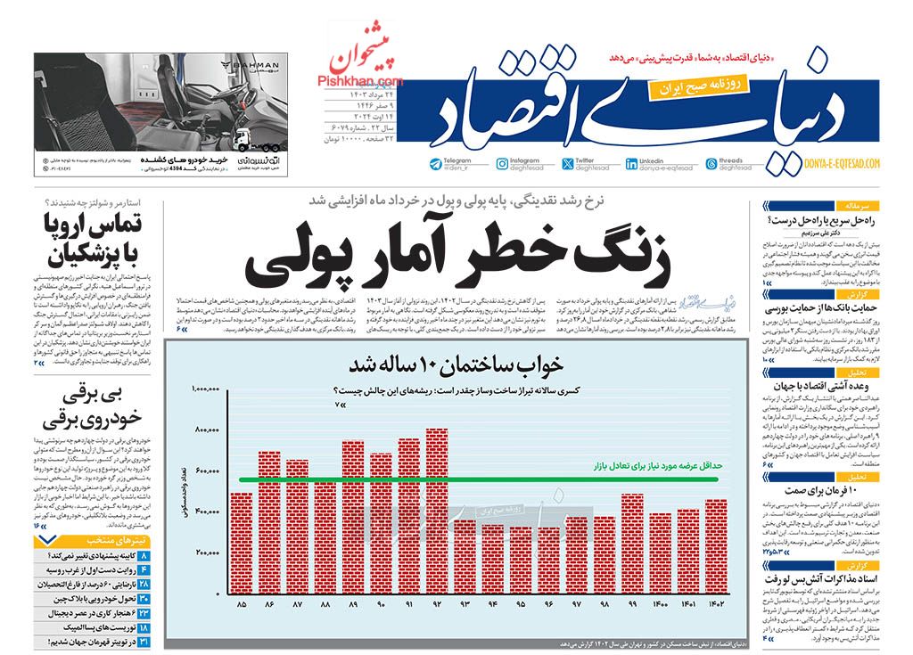 عناوین اخبار روزنامه دنیای اقتصاد در روز چهارشنبه ۲۴ مرداد