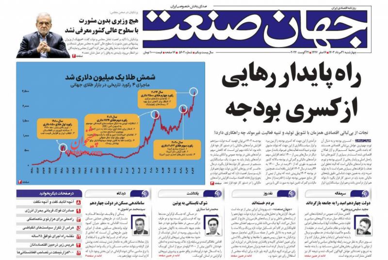 عناوین اخبار روزنامه جهان صنعت در روز چهارشنبه ۳۱ مرداد