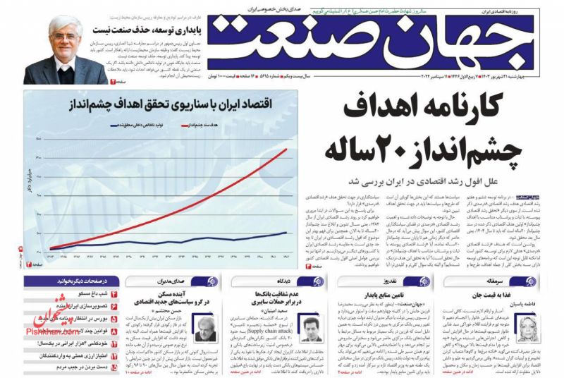 عناوین اخبار روزنامه جهان صنعت در روز چهارشنبه ۲۱ شهريور