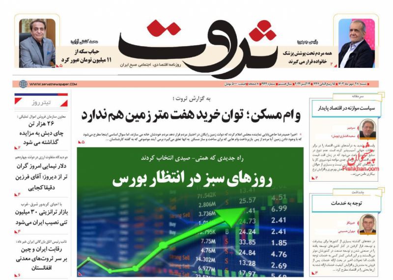 عناوین اخبار روزنامه ثروت در روز شنبه ۲۸ مهر